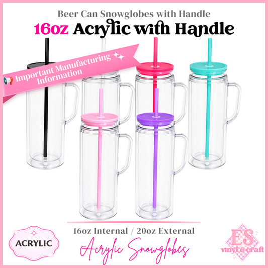 16oz Acrylic Double Wall with Handle Beer Can (20oz External)