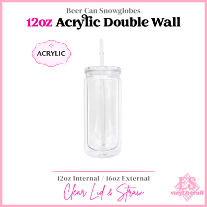 12oz Double Wall Acrylic Snowglobe Cans (16oz External)