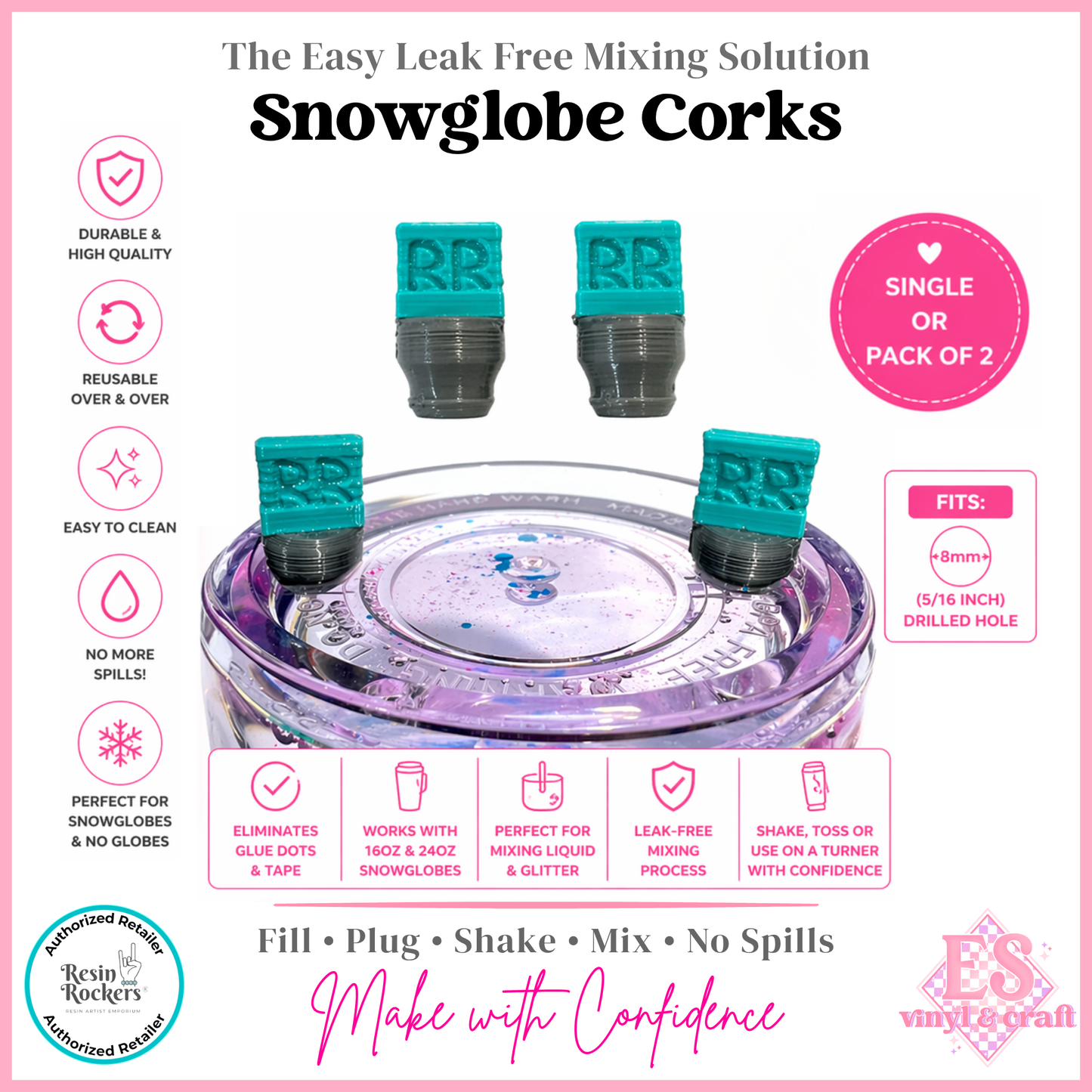 Resin Rockers® Exclusive Snow Globe Tumbler Cork Plugs