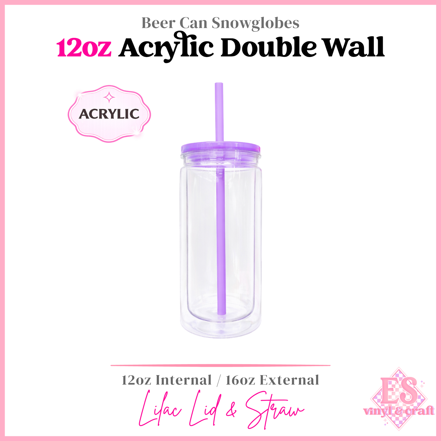 12oz Double Wall Acrylic Snowglobe Cans (16oz External)