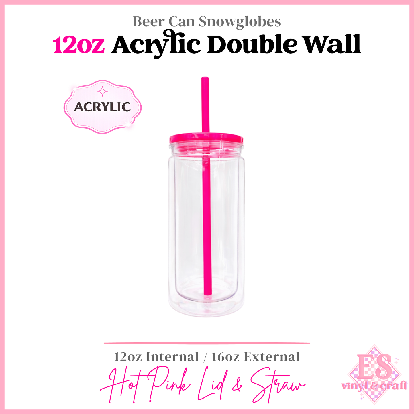 12oz Double Wall Acrylic Snowglobe Cans (16oz External)