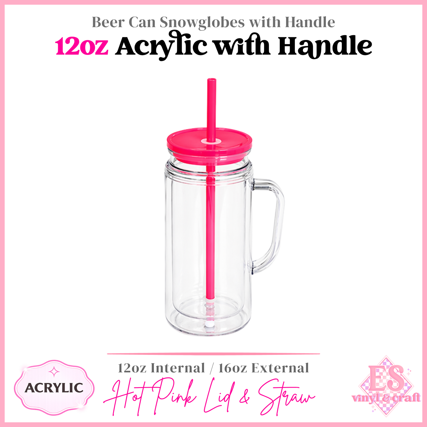 12oz Acrylic Double Wall with Handle Beer Can (16oz External)