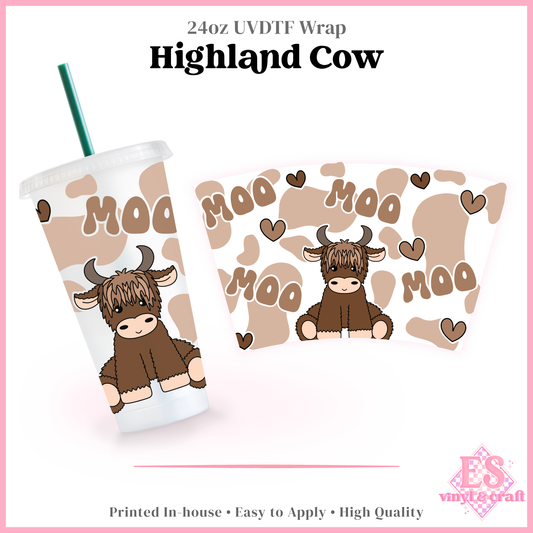 Highland Cow - UVDTF 24oz Cold Cup Wrap