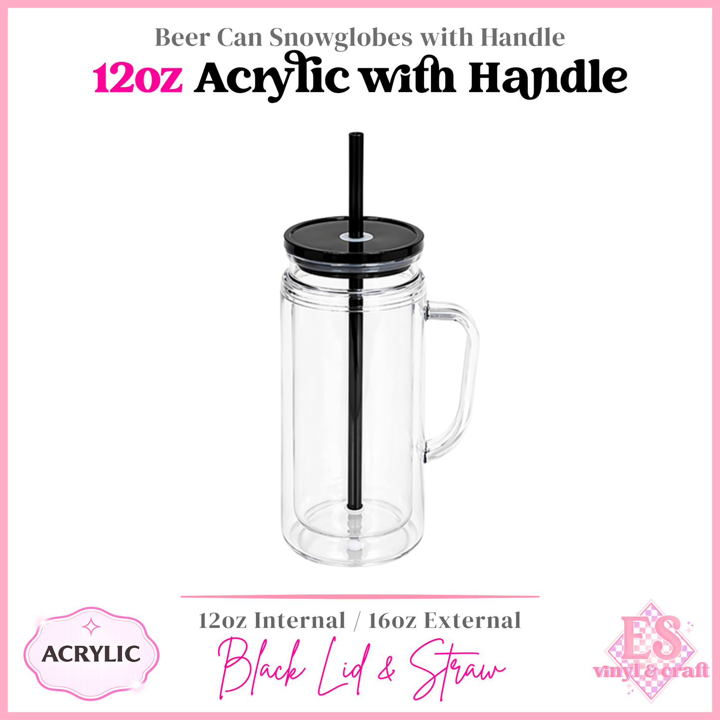 12oz Acrylic Double Wall with Handle Beer Can (16oz External)