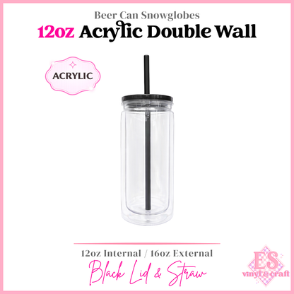 12oz Double Wall Acrylic Snowglobe Cans (16oz External)