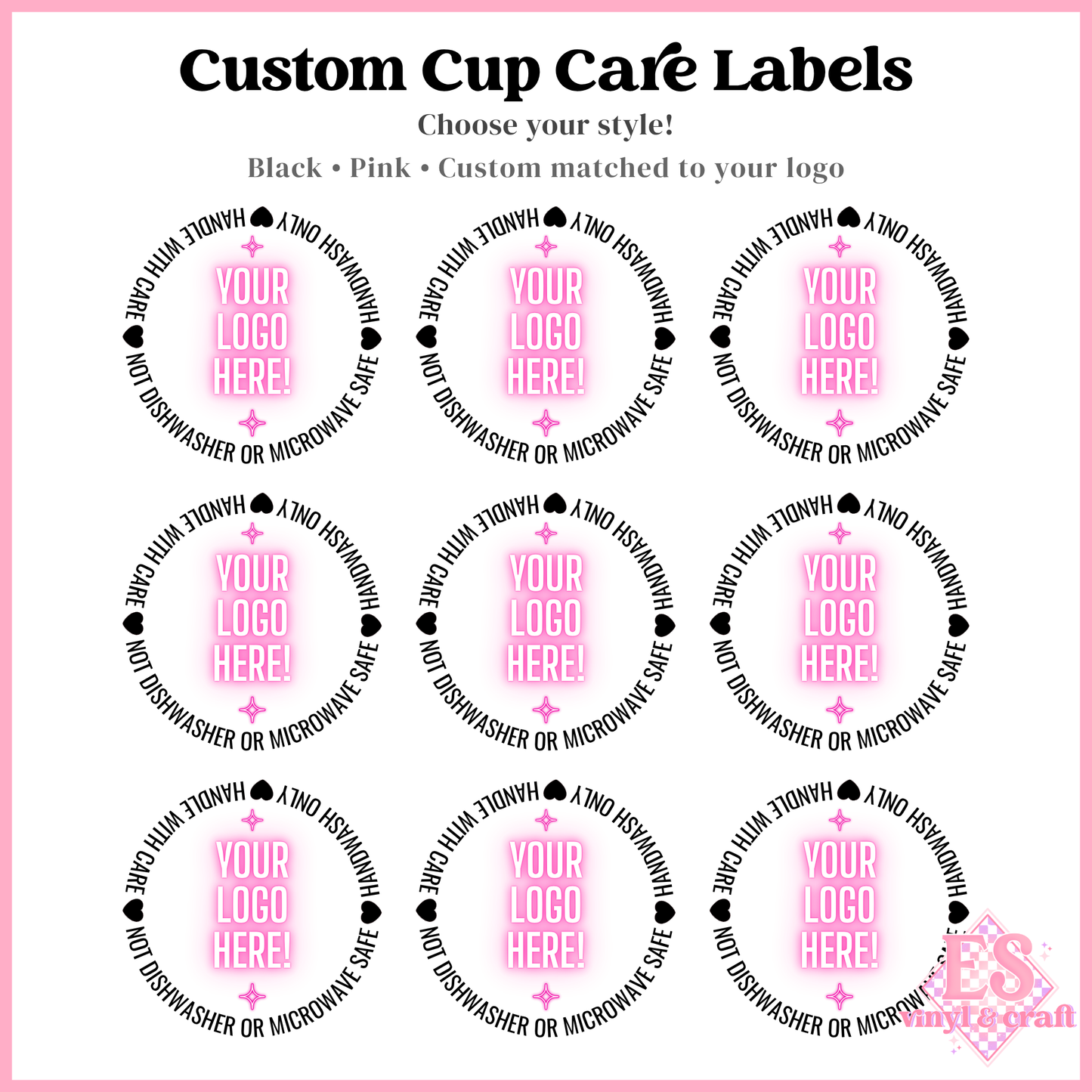 Custom Logo UVDTF Cup Care Circles - Font 2 (3 Options Available)