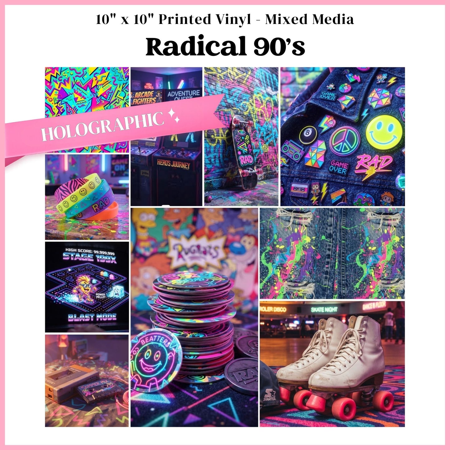 Radical 90's - Mixed Media Holographic Vinyl 10"x10" Sheet