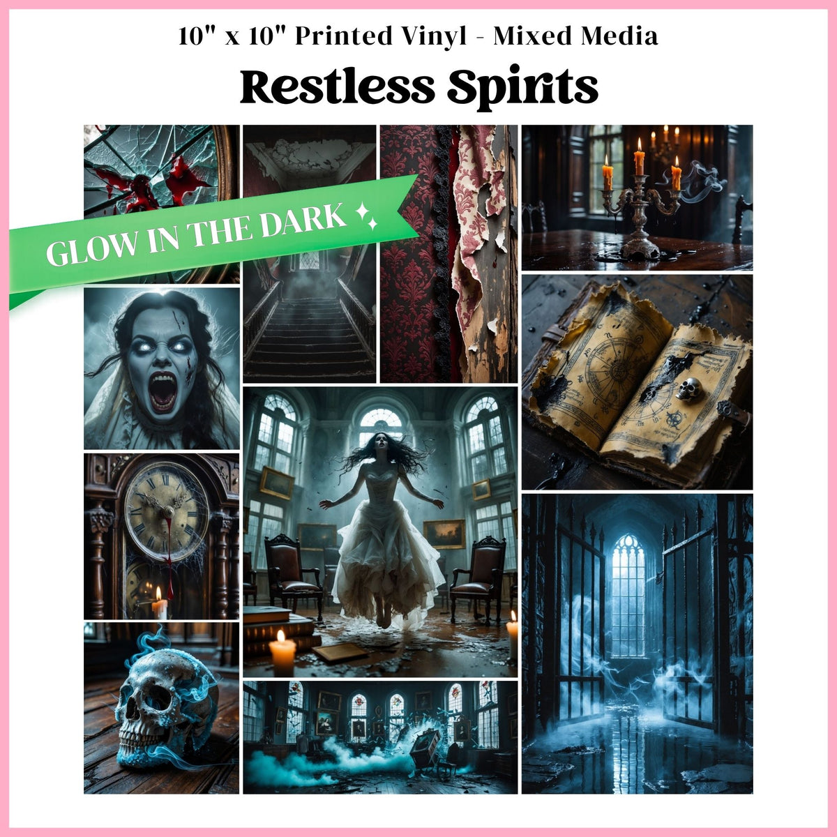 Restless Spirits - Mixed Media Vinyl 10"x10" Sheet - Glow in the Dark