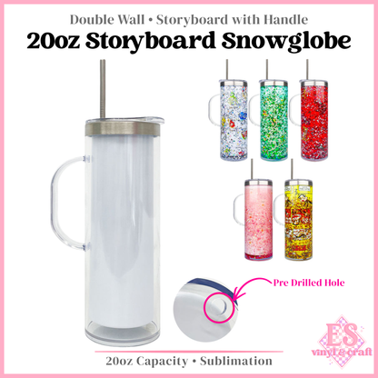 20oz Storyboard Snowglobe Sublimation Tumbler with Handle