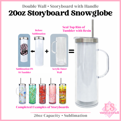 20oz Storyboard Snowglobe Sublimation Tumbler with Handle
