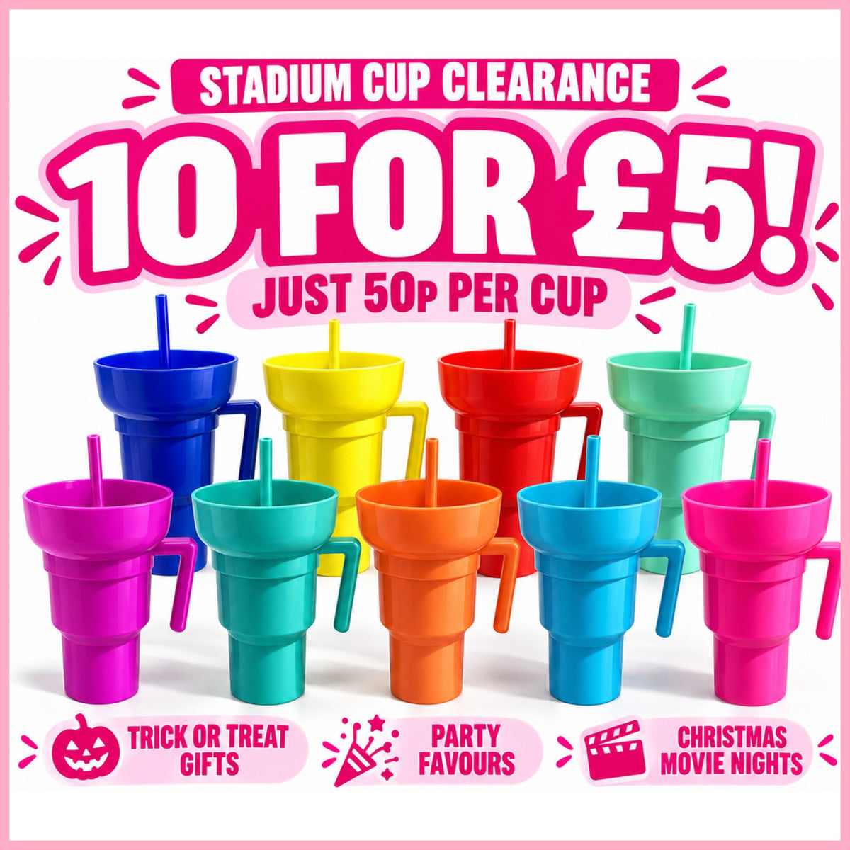 32oz Stadium Cups — Assorted Bundle of 10 for £5.00!