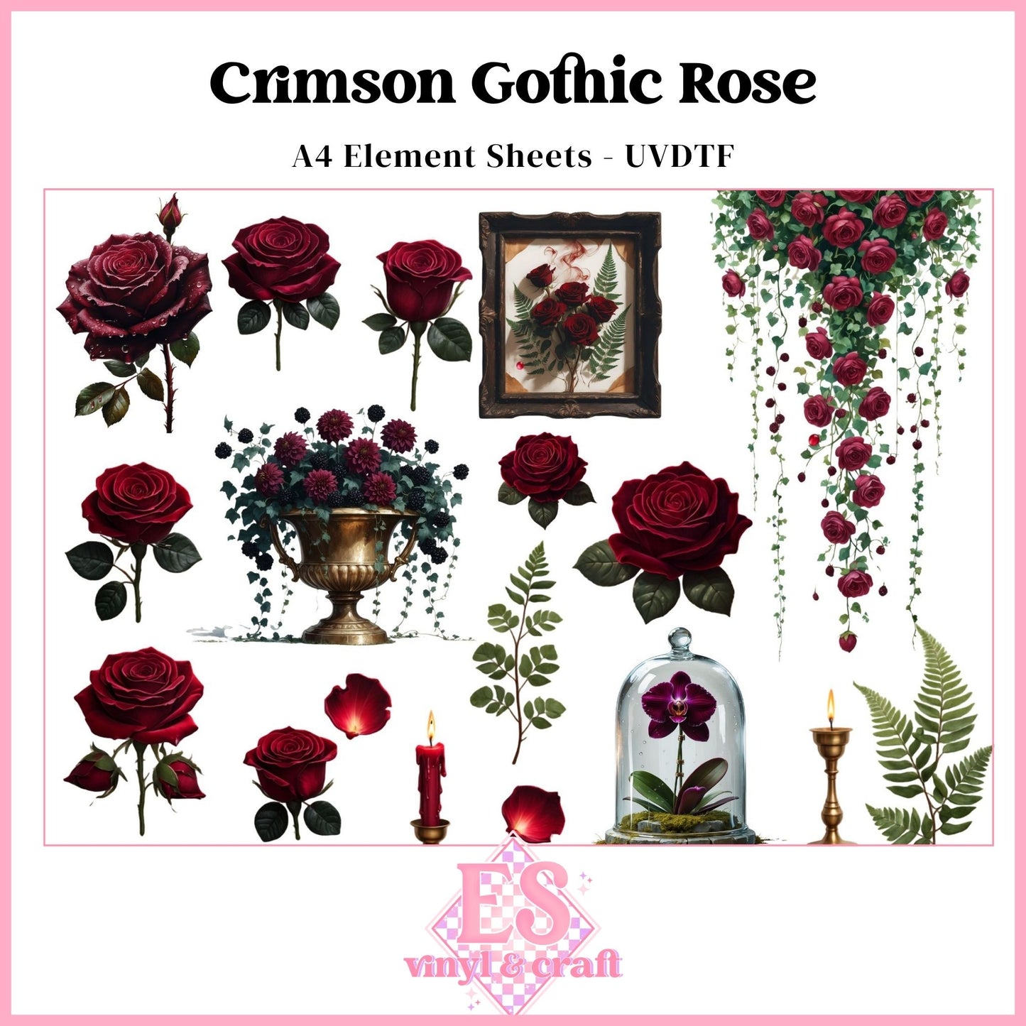 Crimson Gothic Rose - UVDTF Element Sheet