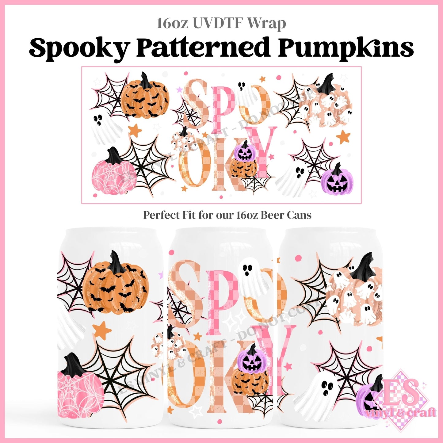 Spooky Patterned Pumpkins - 16oz Beer Can / Libbey UVDTF Transfers