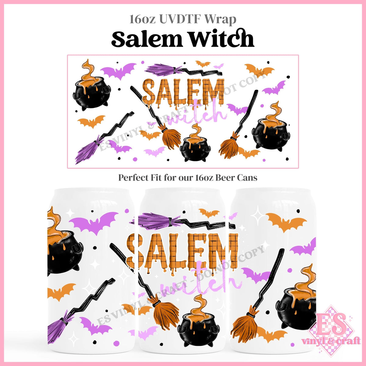 Salem Witch - 16oz Beer Can / Libbey UVDTF Transfers