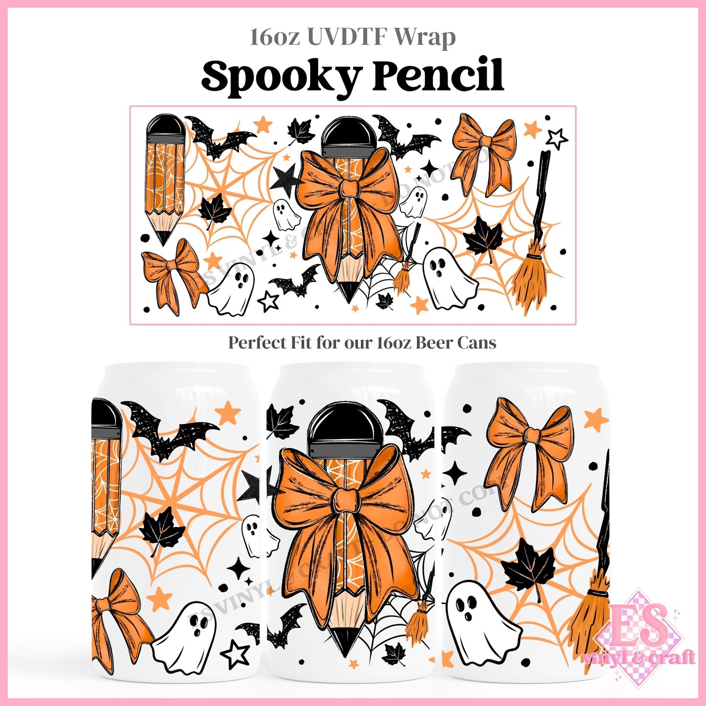 Spooky Pencil - 16oz Beer Can / Libbey UVDTF Transfers
