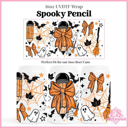 Spooky Pencil - 16oz Beer Can / Libbey UVDTF Transfers