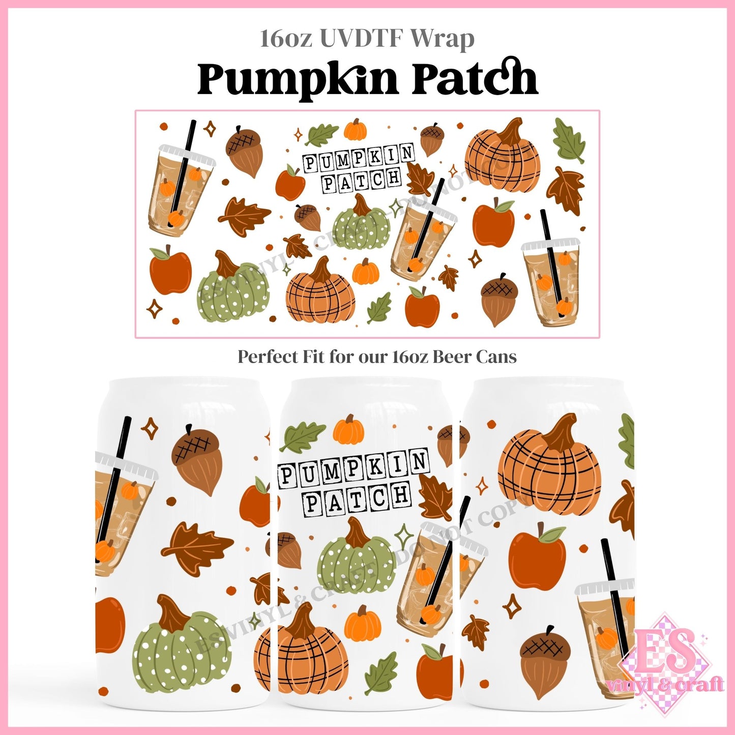 Pumpkin Patch - 16oz Beer Can / Libbey UVDTF Transfers