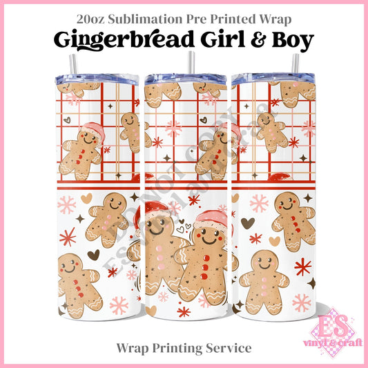 Gingerbread Girl & Boy - Full 20oz Tumbler Sublimation Print