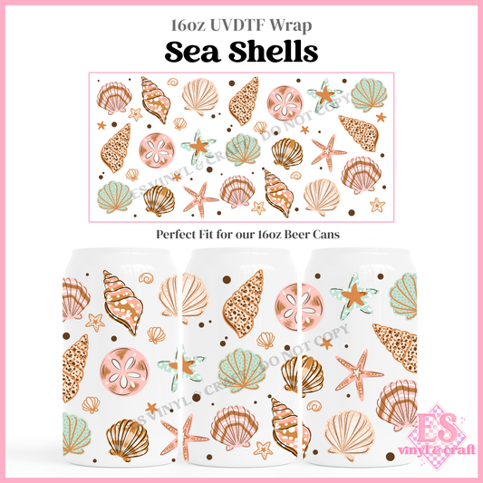 Sea Shells - 16oz Beer Can / Libbey UV-DTF Transfer