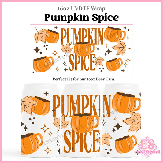 Pumpkin Spice - 16oz Beer Can / Libbey UVDTF Transfers