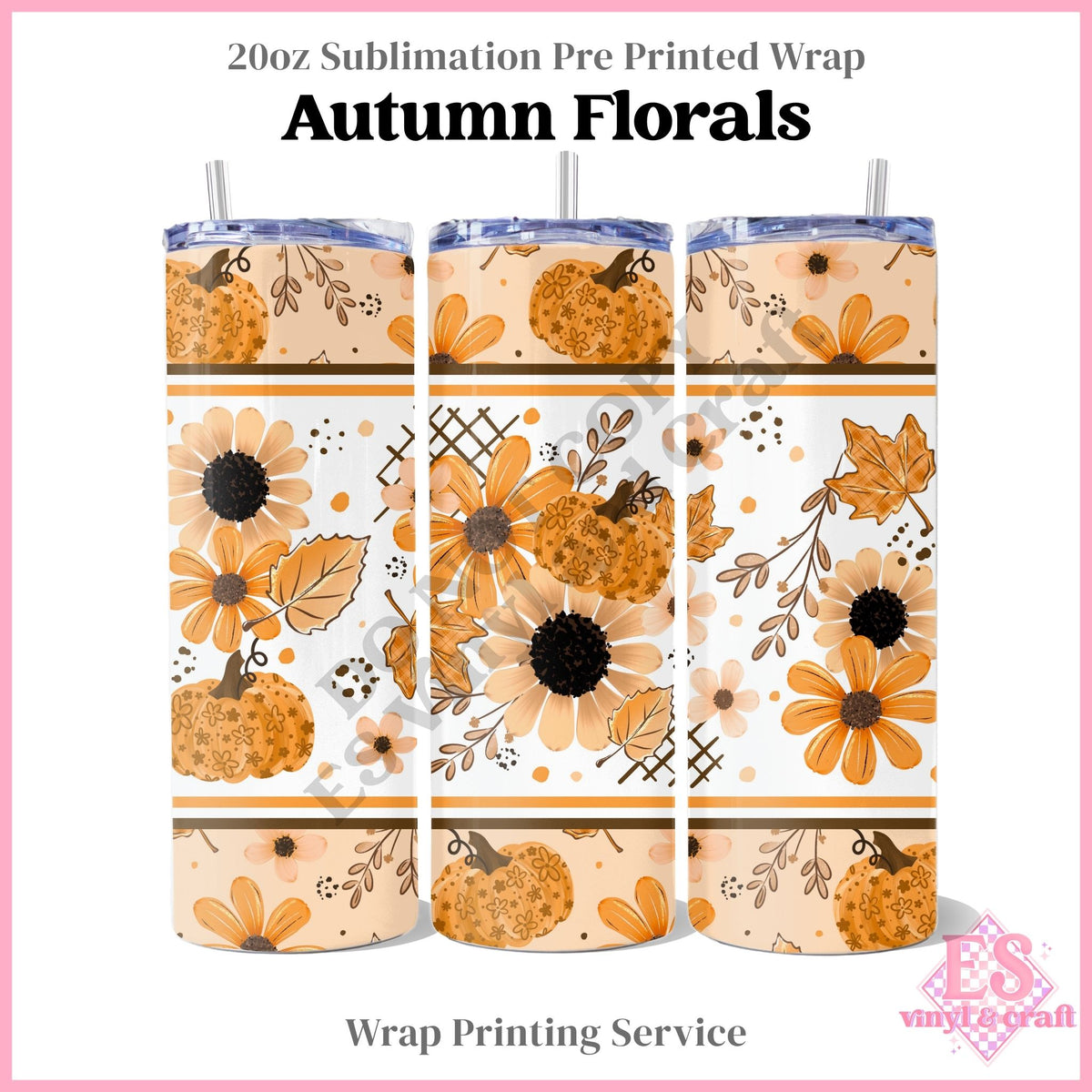 Autumn Florals - Full 20oz Tumbler Sublimation Print