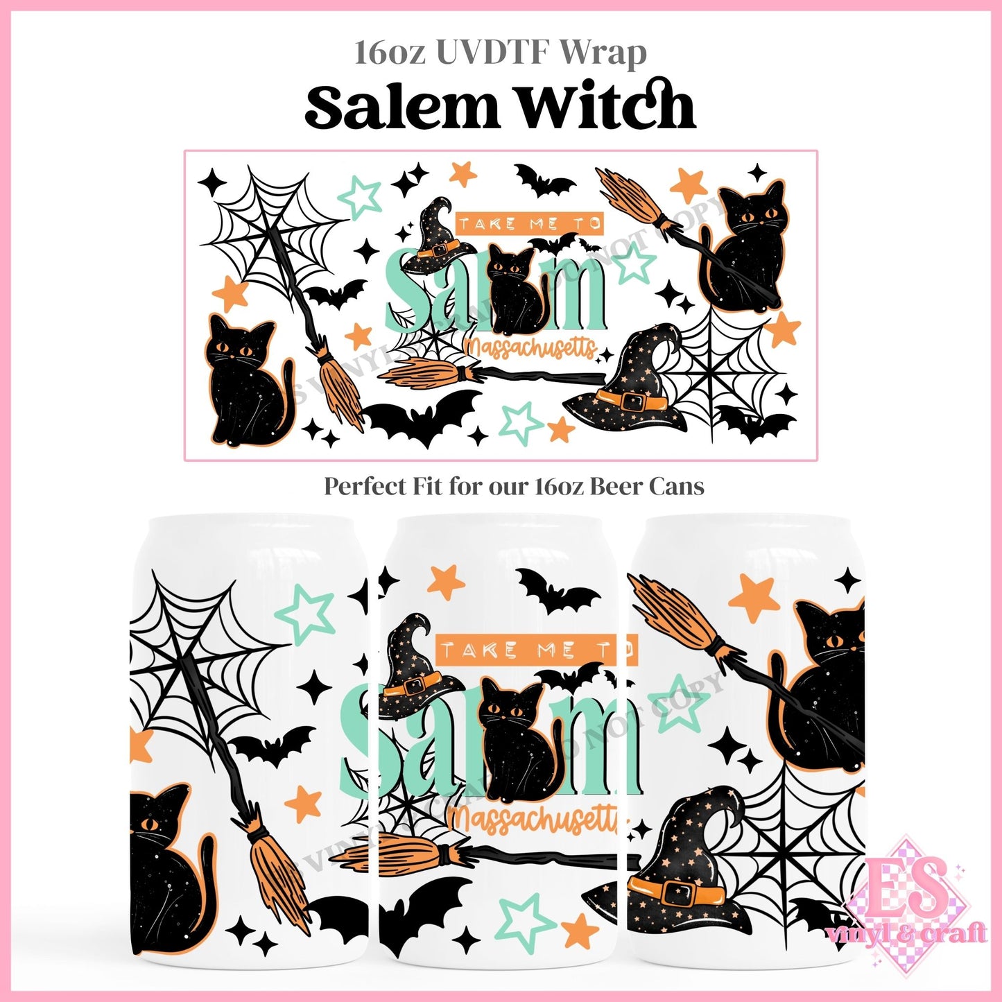 Salem Witch - 16oz Beer Can / Libbey UVDTF Transfers