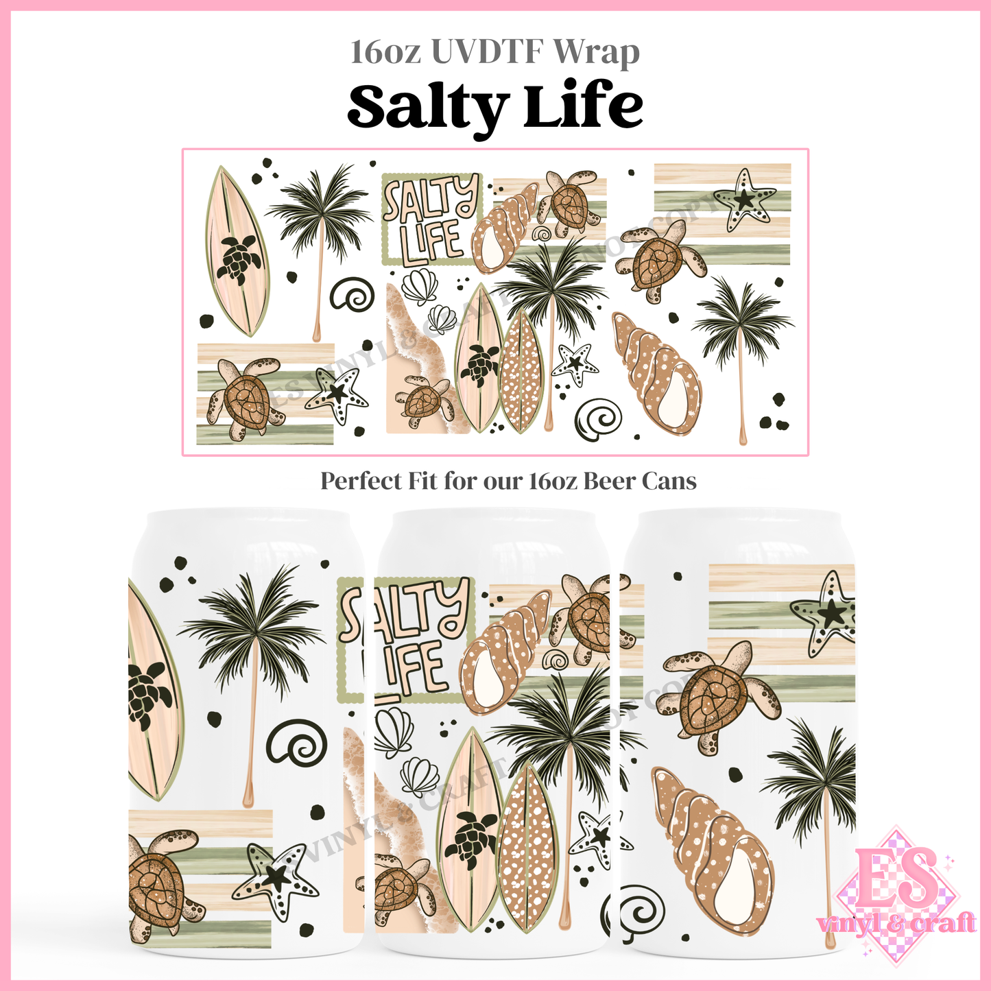 Salty Life - 16oz Beer Can / Libbey UV-DTF Transfer