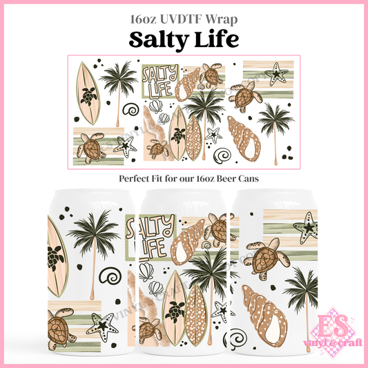 Salty Life - 16oz Beer Can / Libbey UV-DTF Transfer