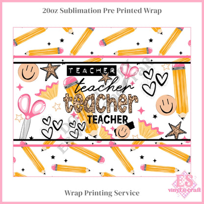 Teacher, Teacher Pencil - Full 20oz Tumbler Sublimation Print