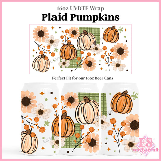 Plaid Pumpkins - 16oz Beer Can / Libbey UVDTF Transfers