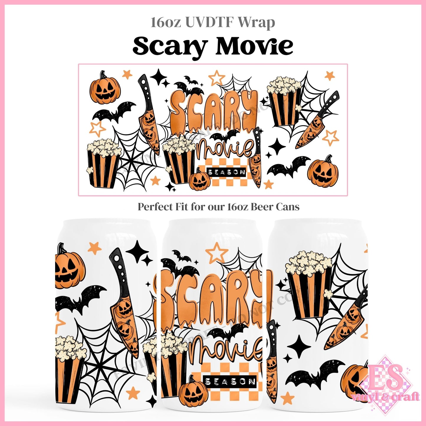 Scary Movie - 16oz Beer Can / Libbey UVDTF Transfers