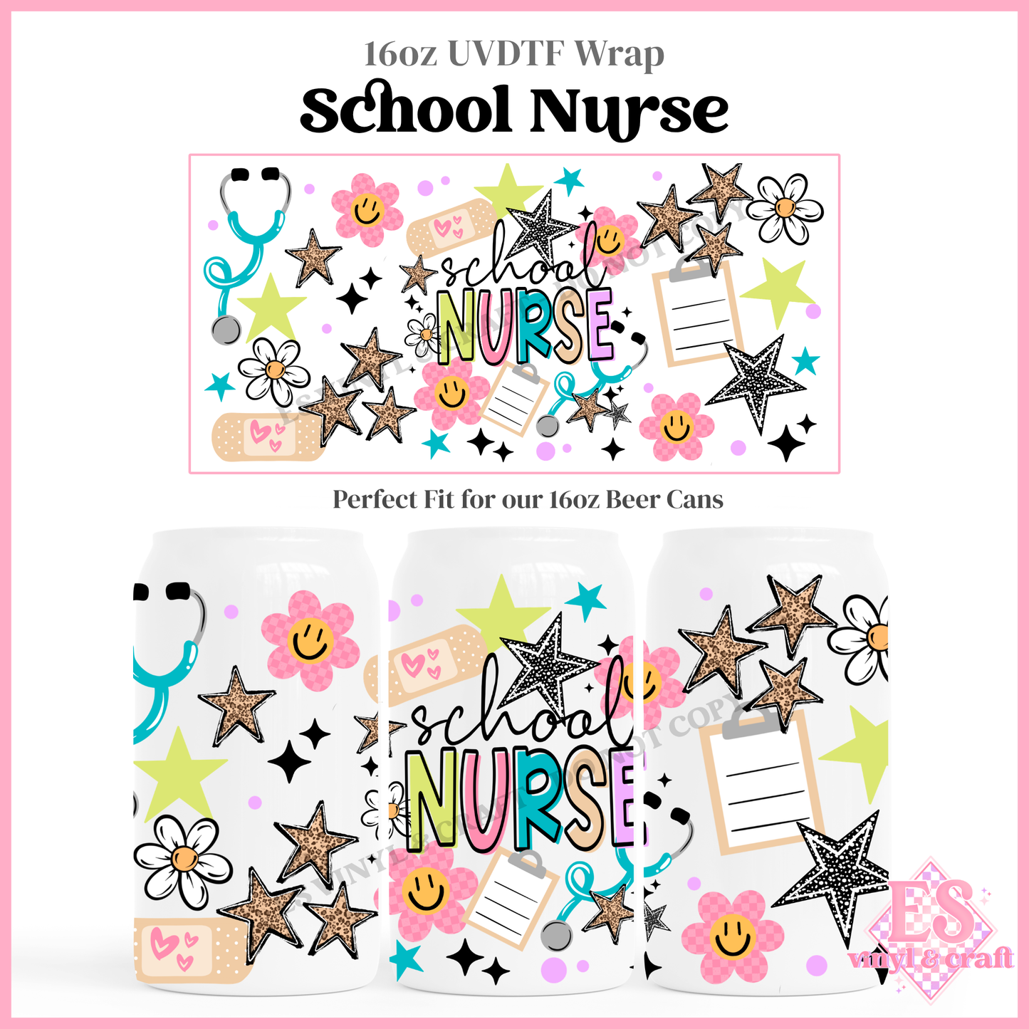 School Nurse - 16oz Beer Can / Libbey UV-DTF Transfer