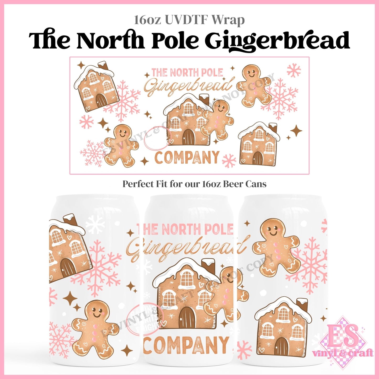 The North Pole Gingerbread - 16oz Beer Can / Libbey UVDTF Transfers