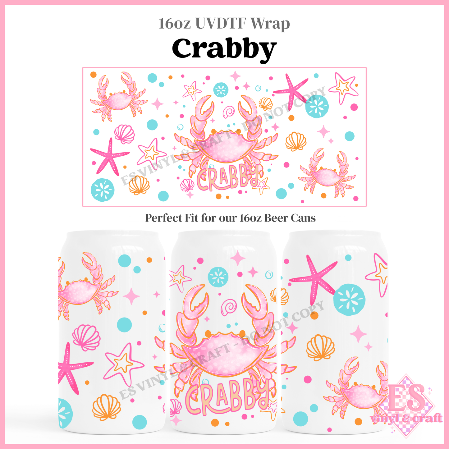 Crabby Pink - 16oz Beer Can / Libbey UV-DTF Transfer