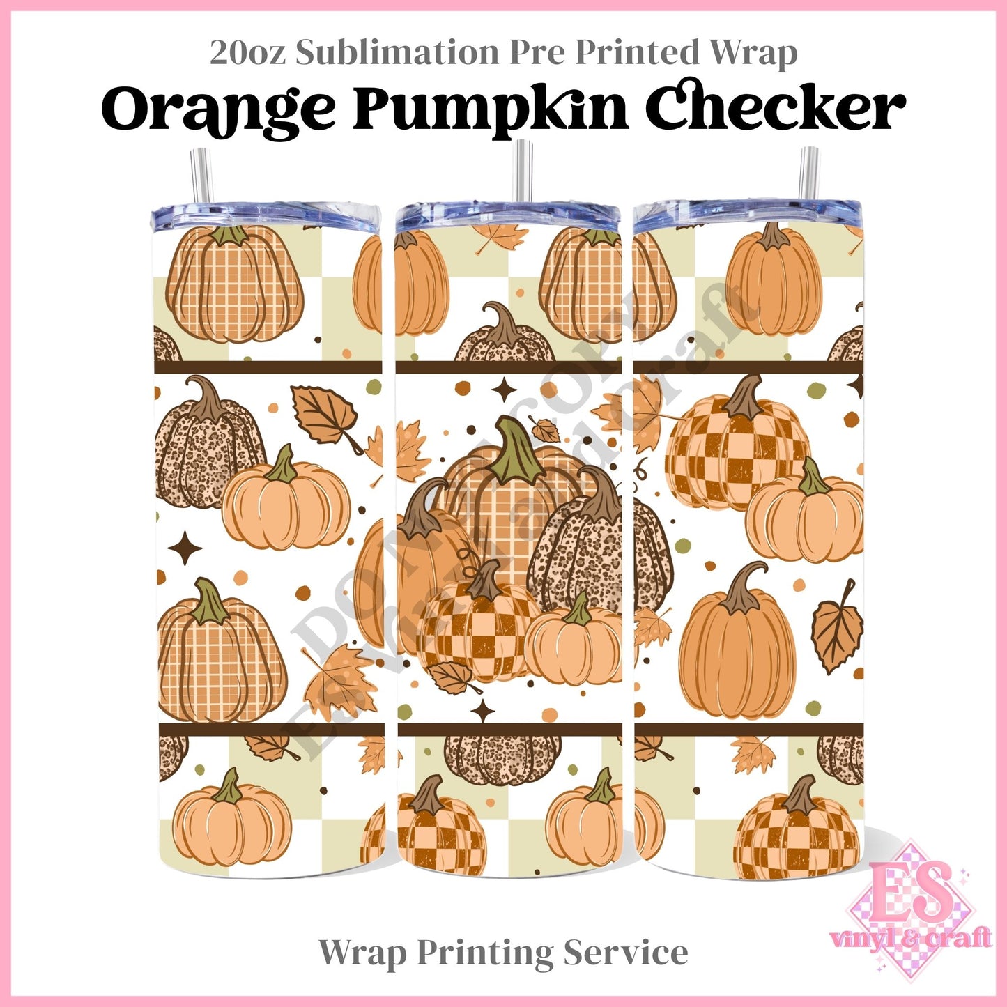 Orange Pumpkin Checker - Full 20oz Tumbler Sublimation Print