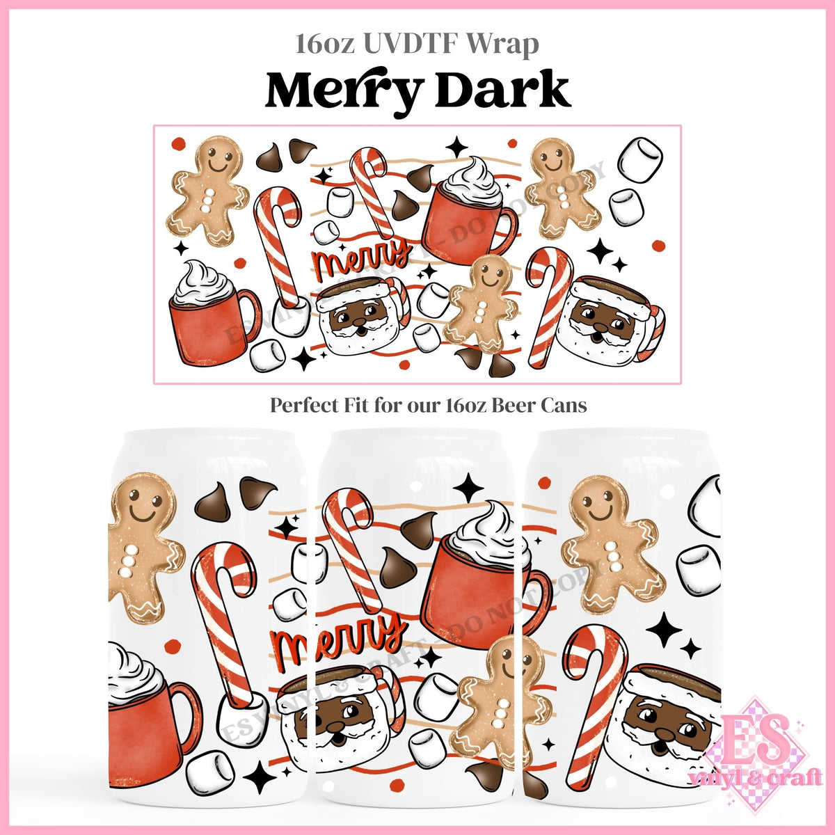 Merry Dark - 16oz Beer Can / Libbey UVDTF Transfers