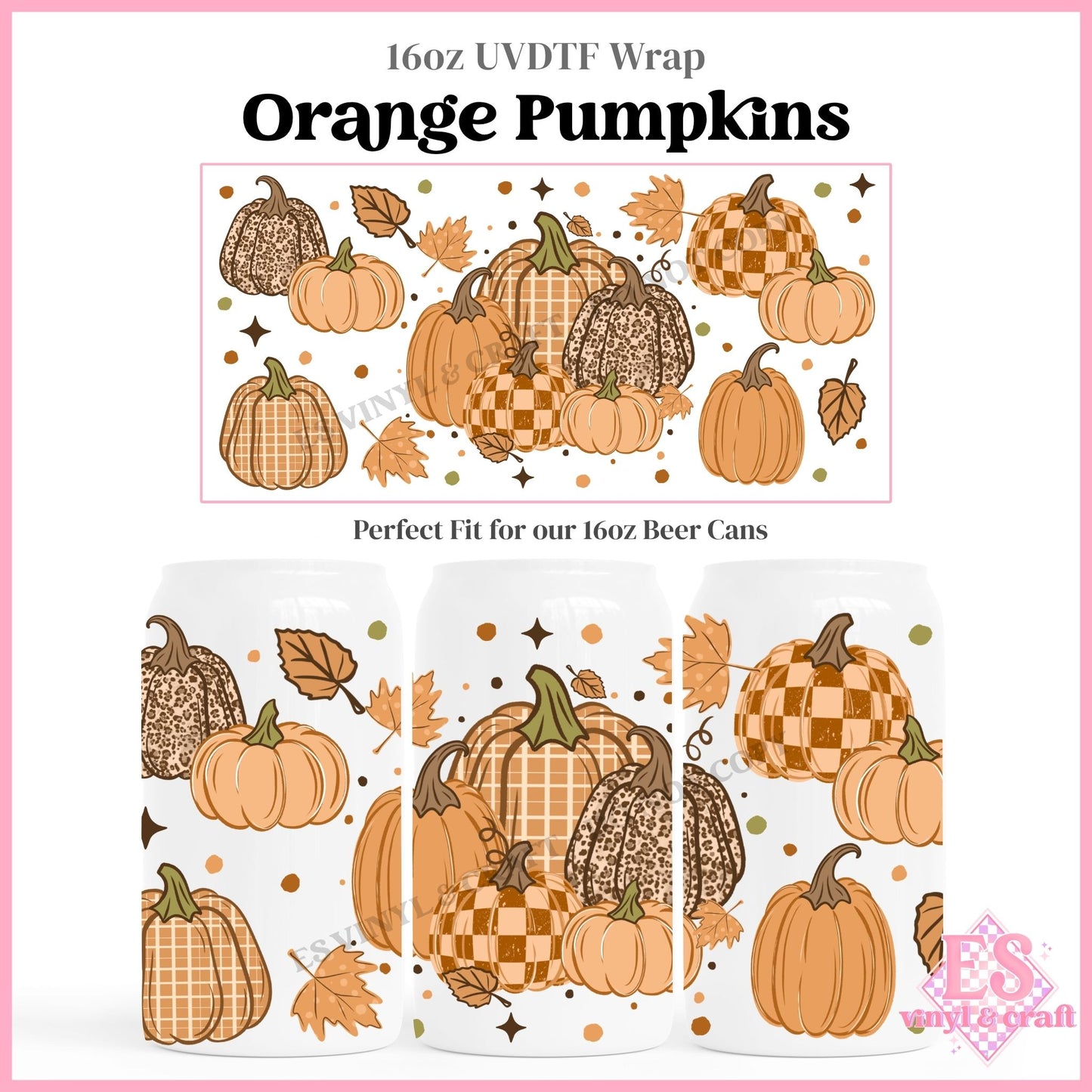 Orange Pumpkins - 16oz Beer Can / Libbey UVDTF Transfers