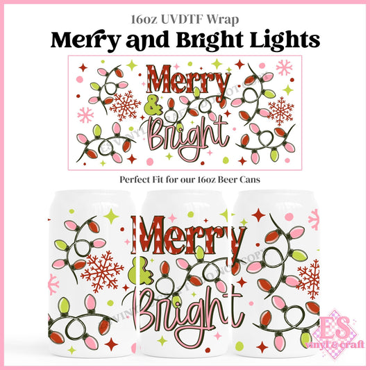 Merry and Bright Lights - 16oz Beer Can / Libbey UVDTF Transfers
