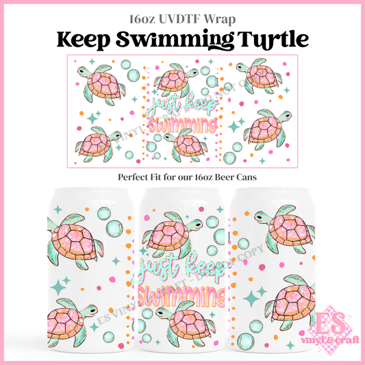 Keep Swimming Turtle - 16oz Beer Can / Libbey UV-DTF Transfer