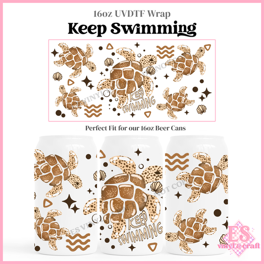 Keep Swimming - 16oz Beer Can / Libbey UV-DTF Transfer