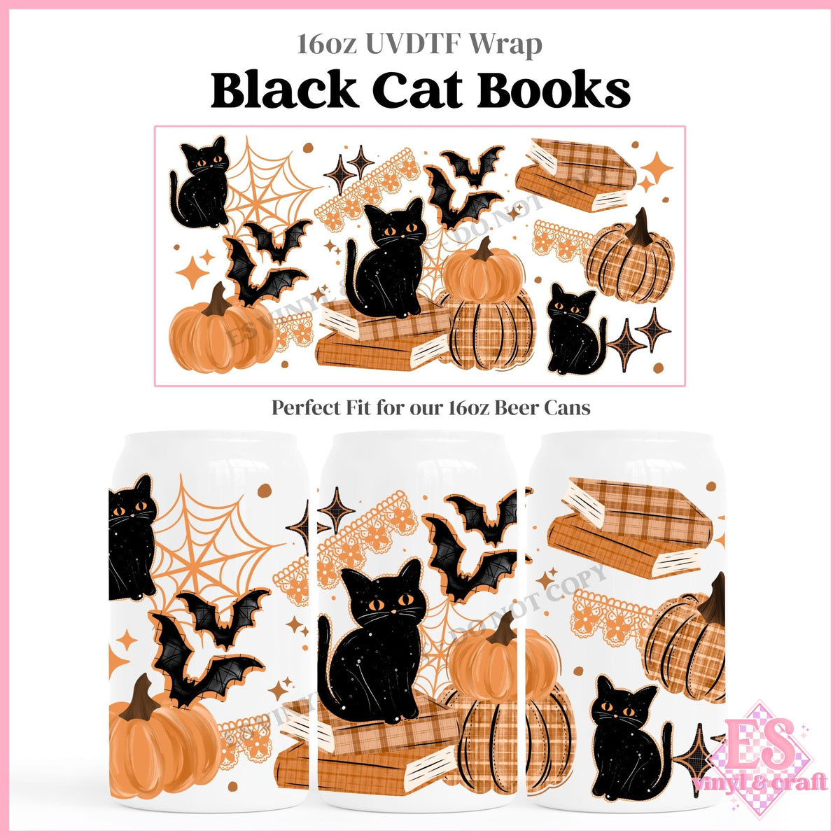 Black Cat Books - 16oz Beer Can / Libbey UVDTF Transfers