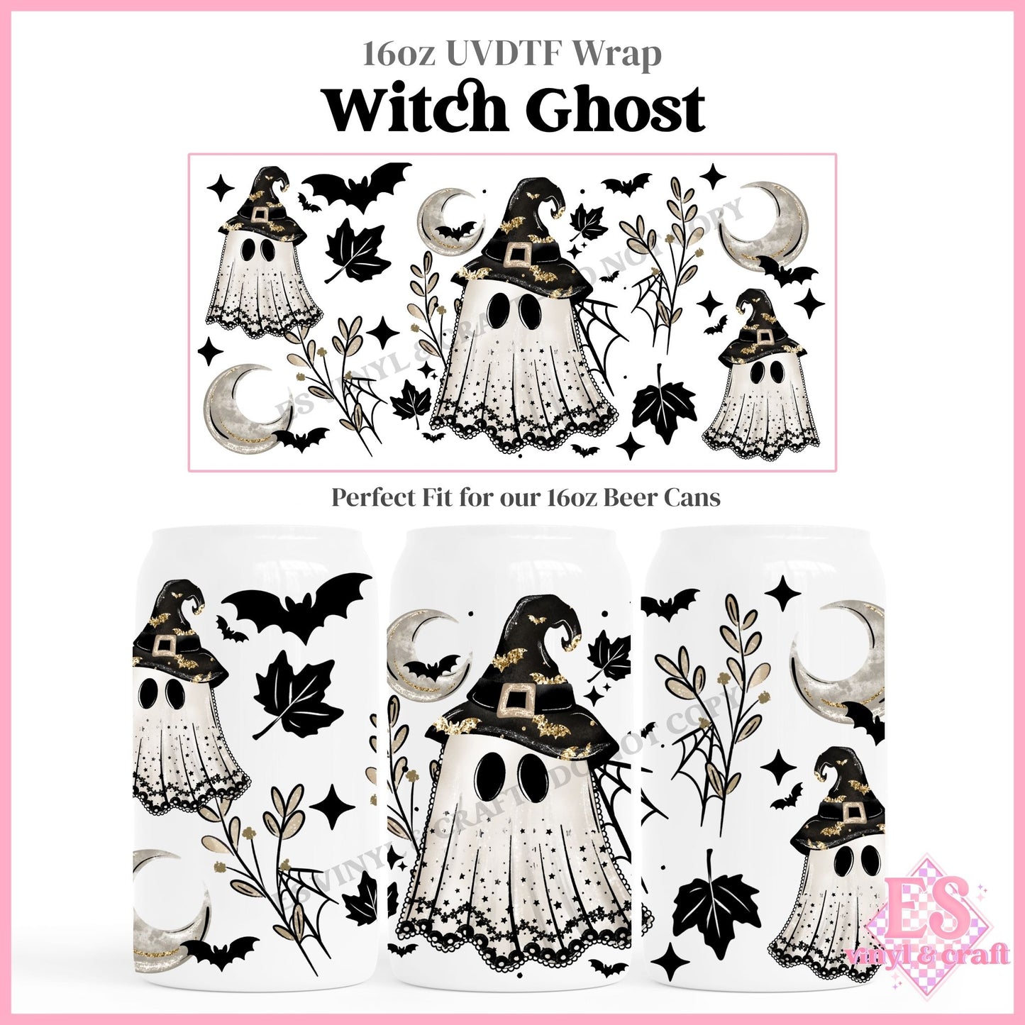 Witch Ghost - 16oz Beer Can / Libbey UVDTF Transfers
