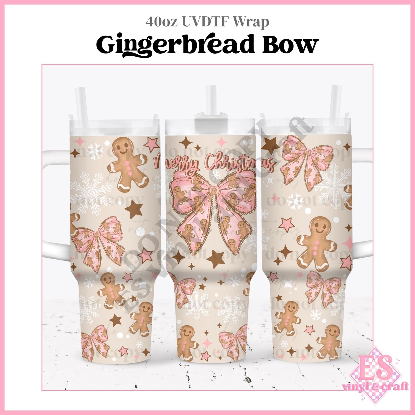 Gingerbread Bow - 40oz Tumbler Wraps - UVDTF (Top & Bottom)