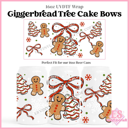 Gingerbread Tree Cake Bows - 16oz Beer Can / Libbey UVDTF Transfers