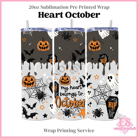 Heart October - Full 20oz Tumbler Sublimation Print