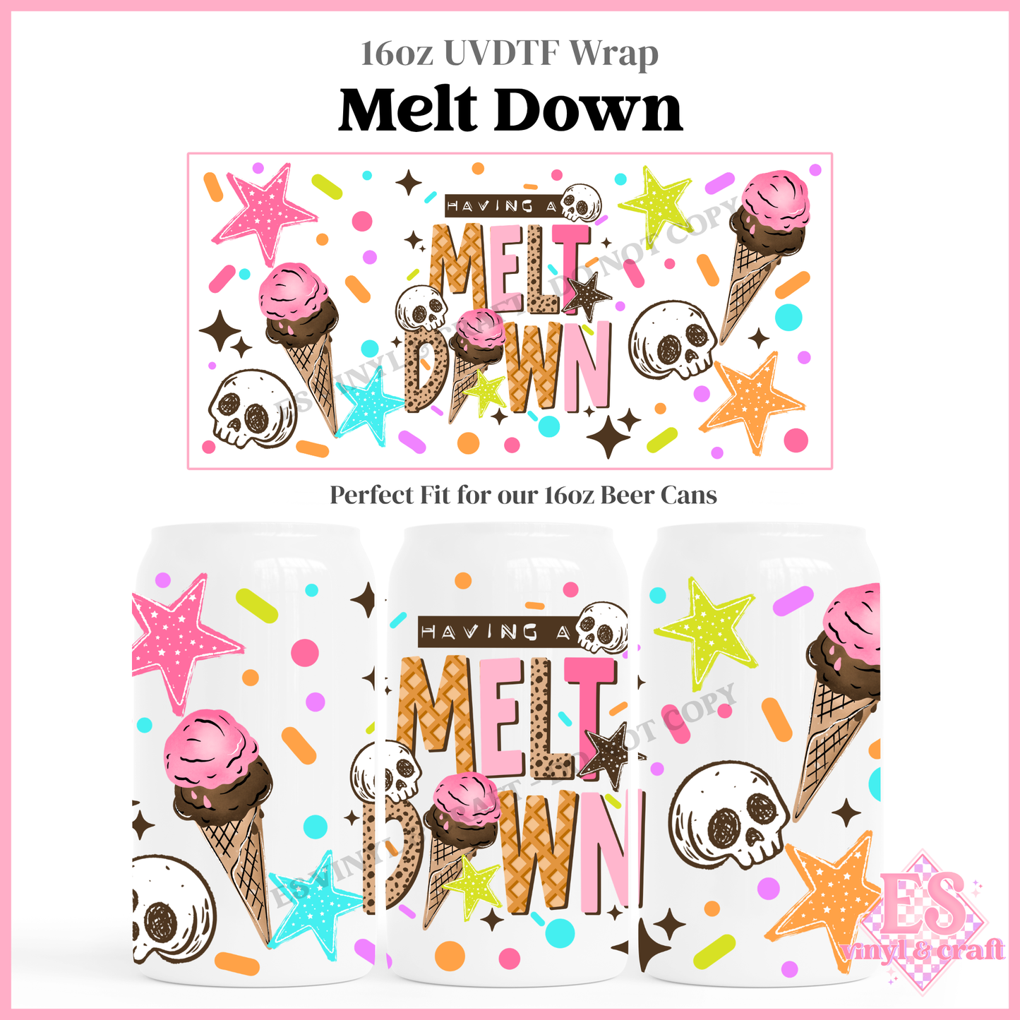 Melt Down - 16oz Beer Can / Libbey UV-DTF Transfer