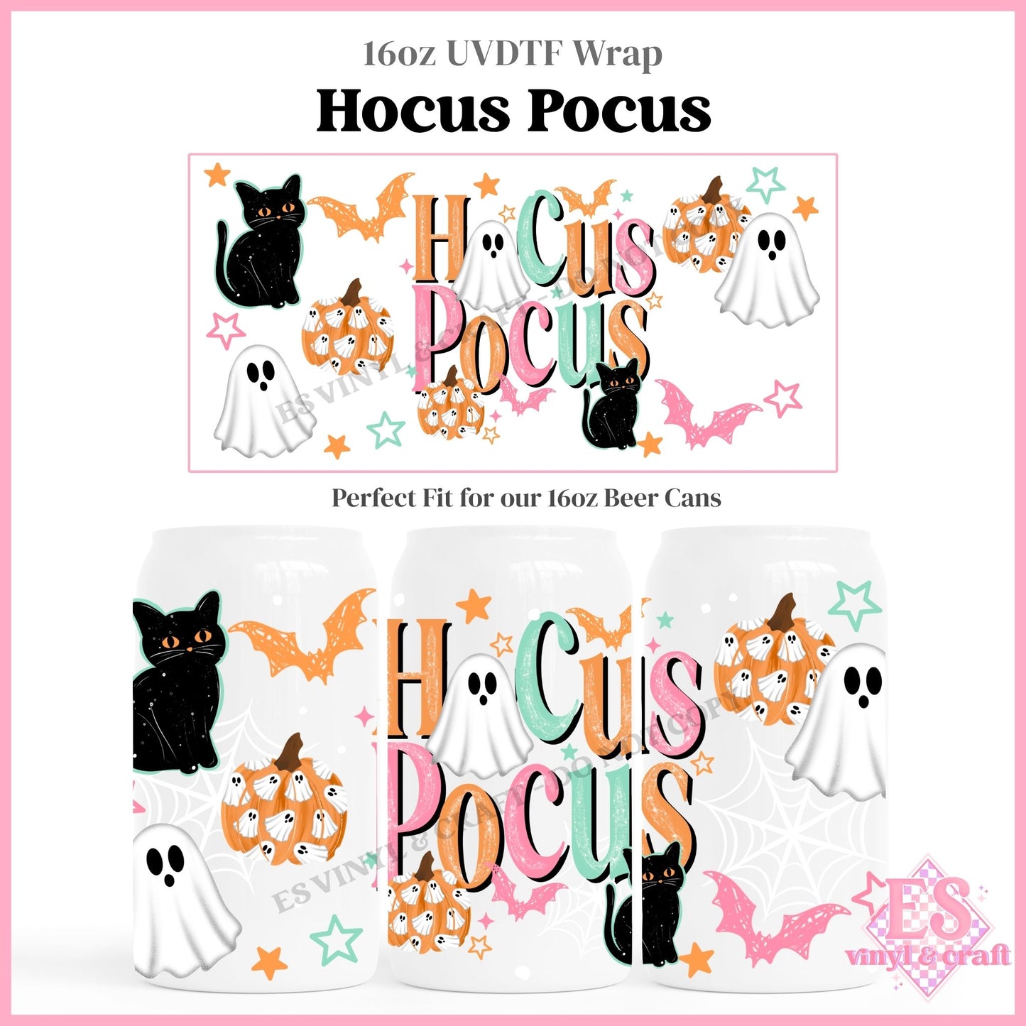 Hocus Pocus - 16oz Beer Can / Libbey UVDTF Transfers