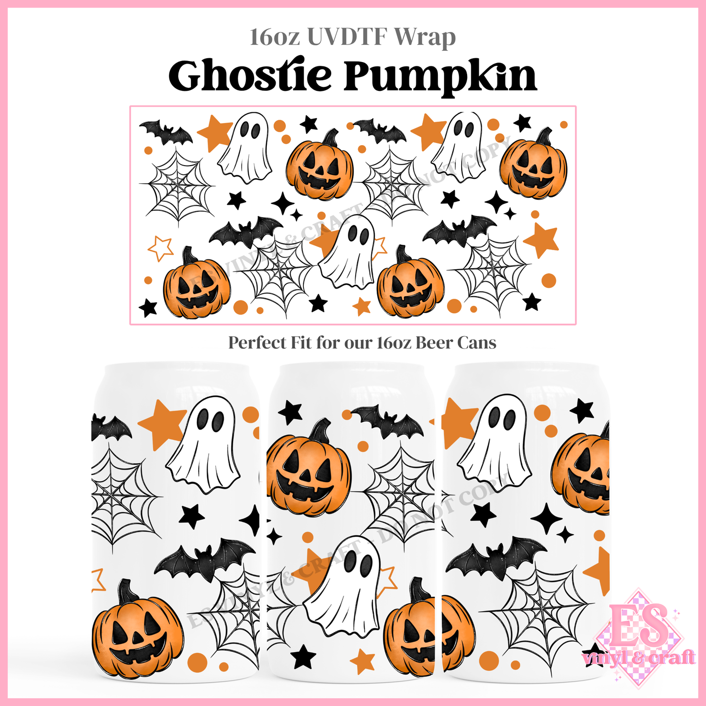 Ghostie Pumpkin - 16oz Beer Can / Libbey UV-DTF Transfer
