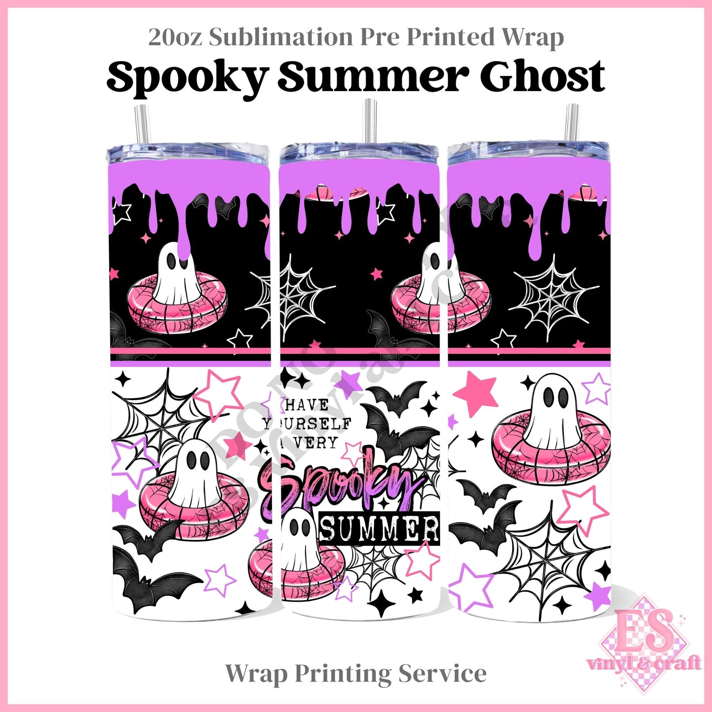 Spooky Summer Ghost - Full 20oz Tumbler Sublimation Print