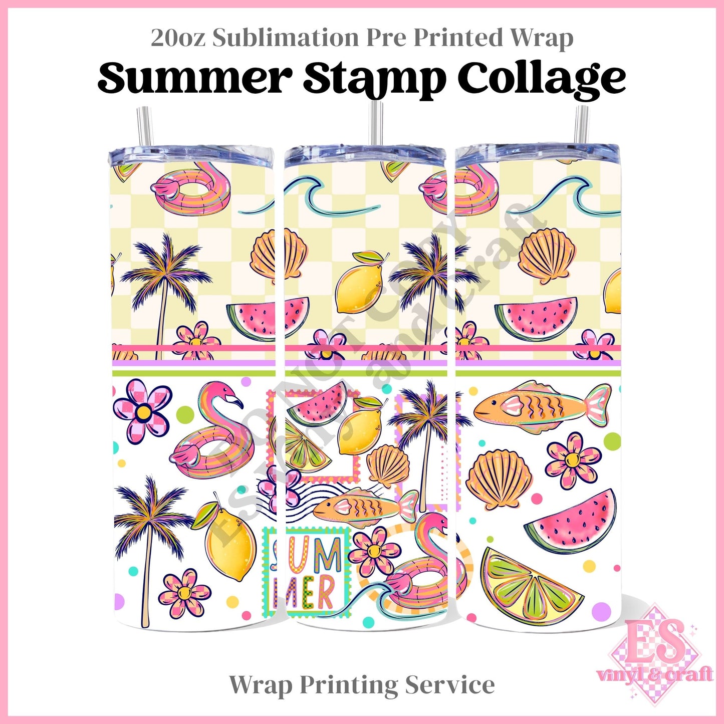 Summer Stamp Collage - Full 20oz Tumbler Sublimation Print